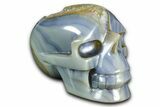Realistic Polished Banded Agate Skull with Quartz Crystal Pocket #378657-2